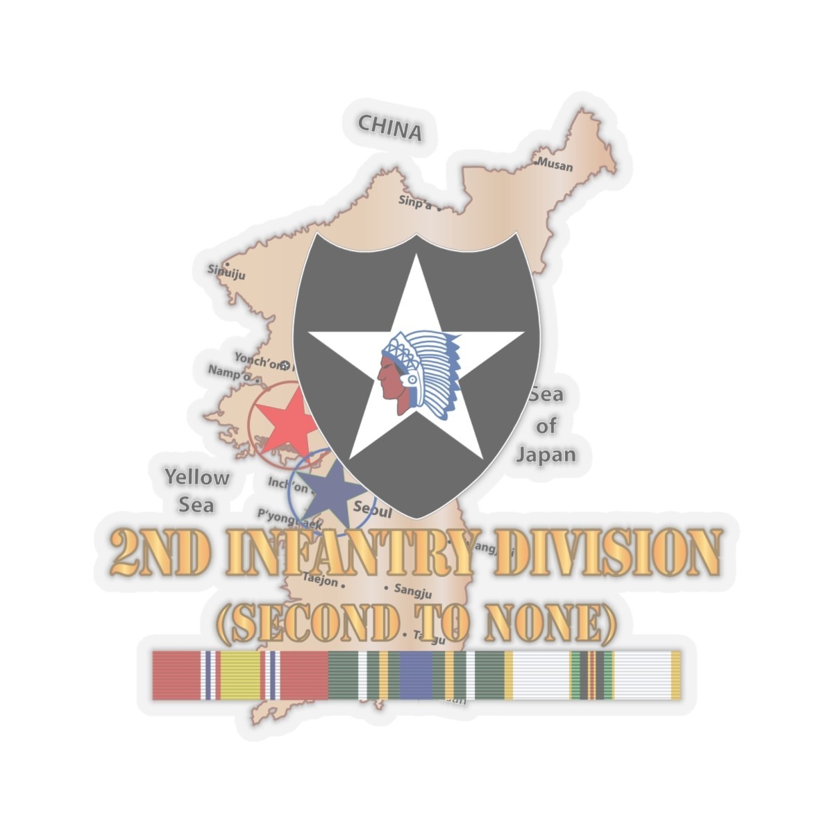 Kiss-Cut Stickers – Army – Korea Map – 2nd Infantry Div – Second to None w SVC