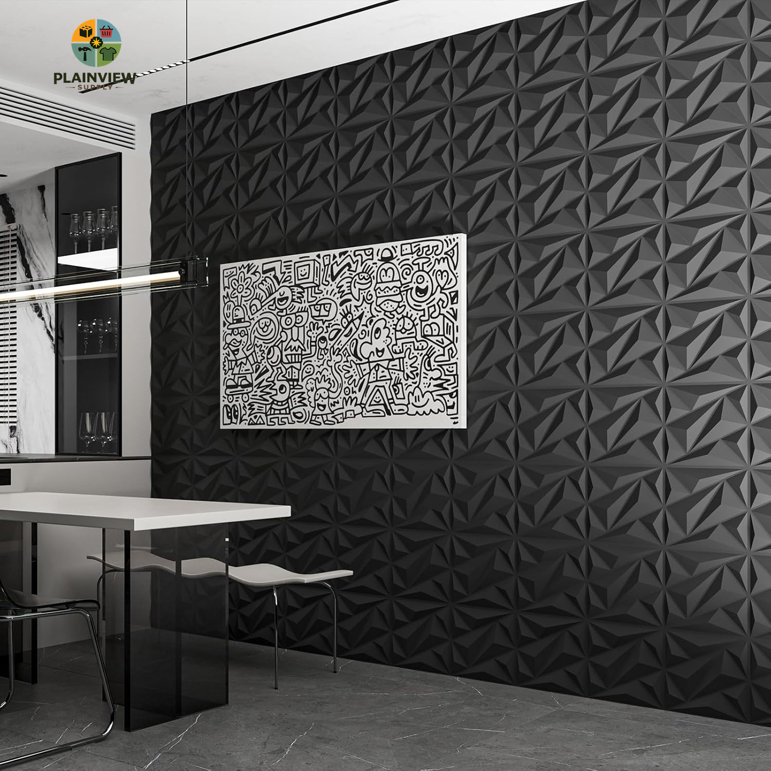 33 Pack 3D Wall Panel Diamond for Interior Wall Décor, PVC Flower Textured Wall