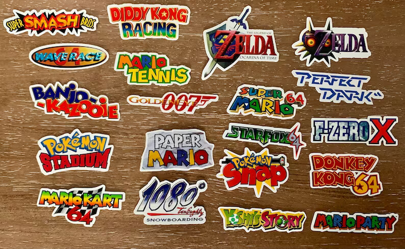 20 Nintendo 64 Logo Stickers – White, Clear or Holographic – Super Mario Kart