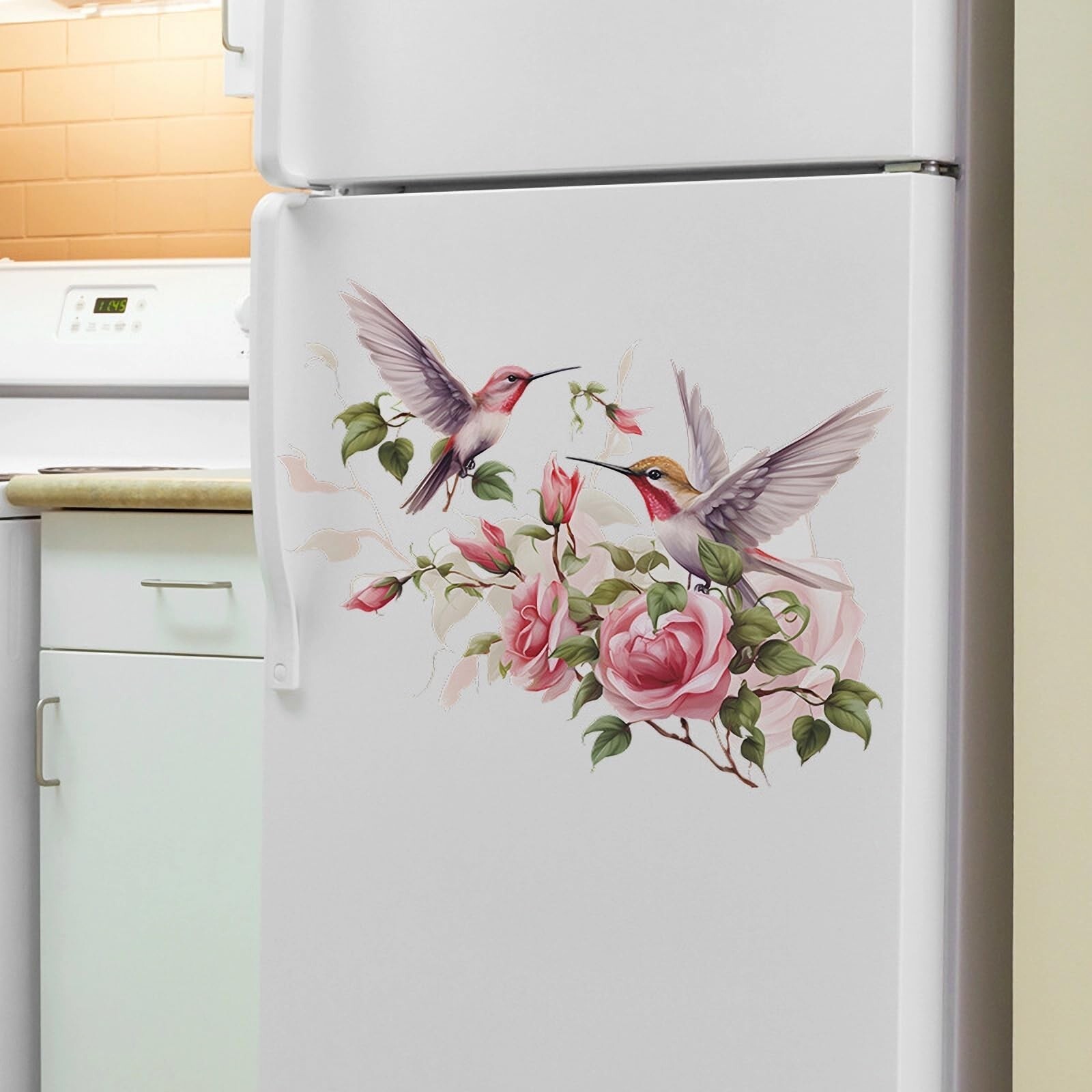 Pink Rose Hummingbird Flower Wall Stickers, sacinora Romantic Floral Art Bird…