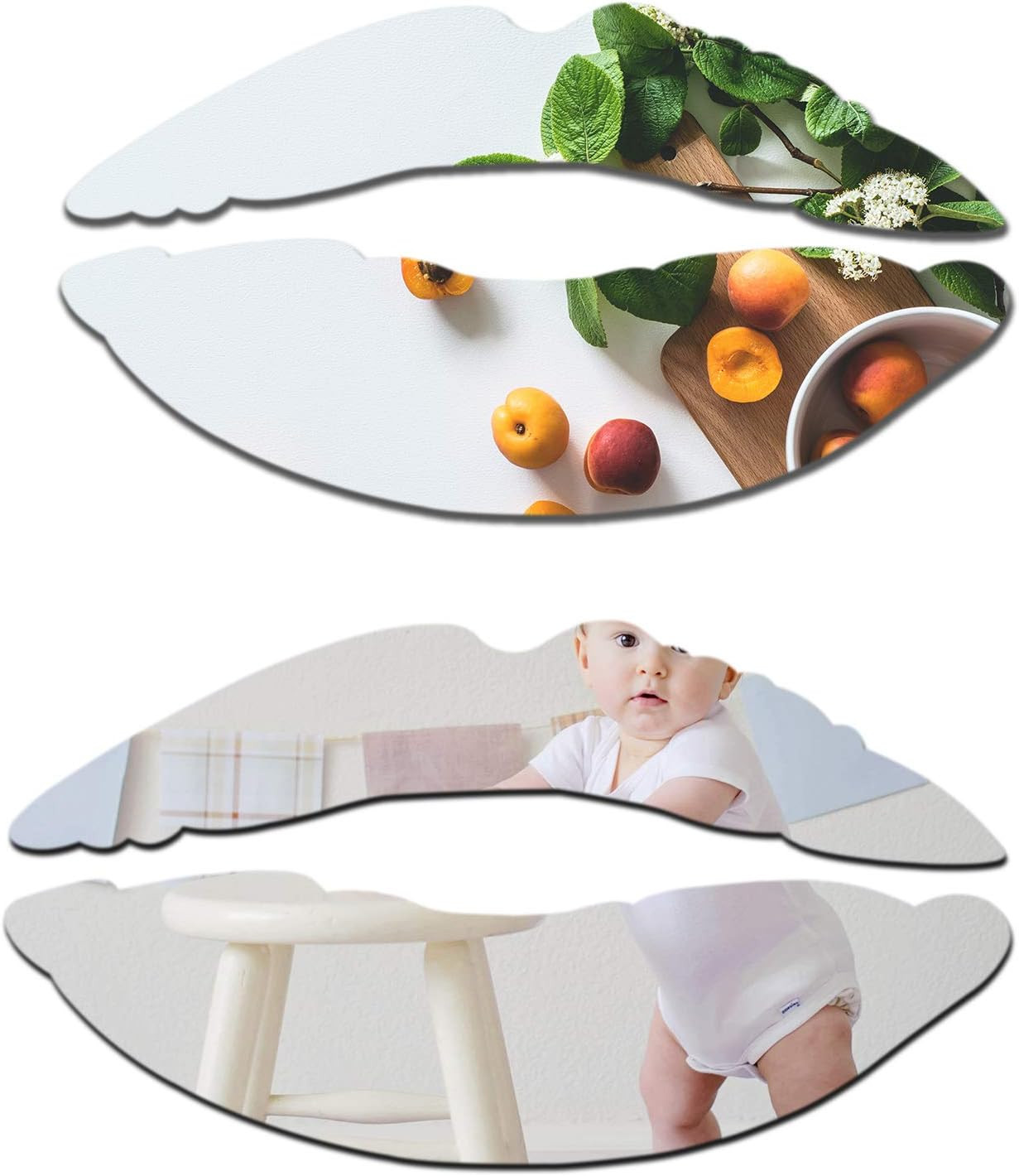 2 Sets Lips Mirror Wall Stickers, 3D Kiss Shape Frameless Acrylic Creative Wall