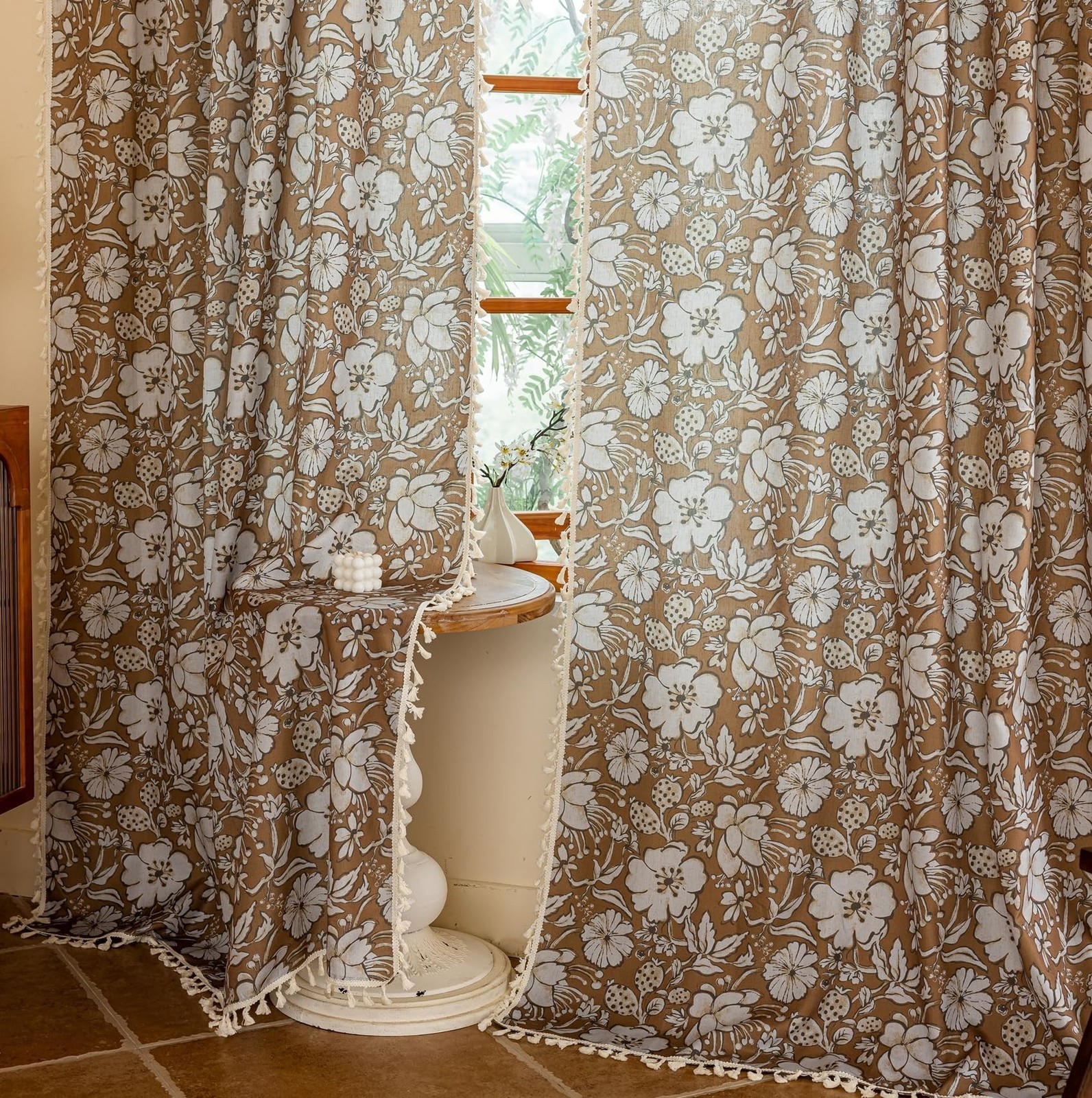 YJ YANJUN Boho Living Room Curtains 84 Inch Length 2 Panels Rustic Hope Flora…