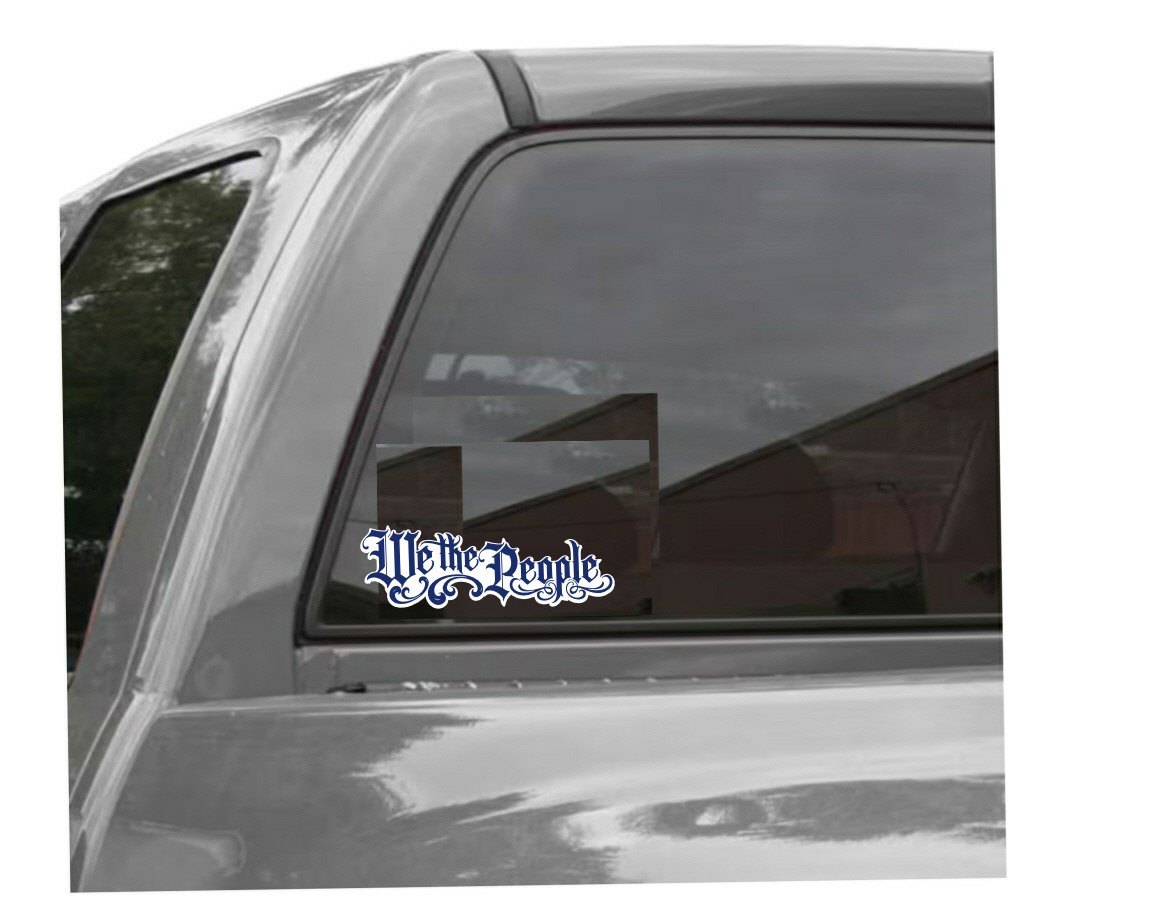 We the People American Pride – Vinyl Decal Sticker Gothic Text Blue/ White