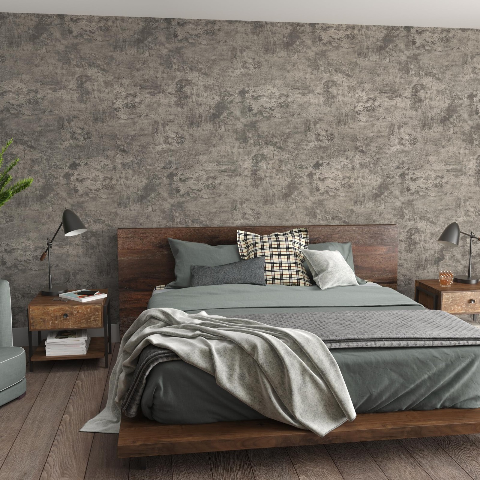 16"×591" Light Brown Grey Concrete Wallpaper Peel and Stick 3D Industrial Cem…
