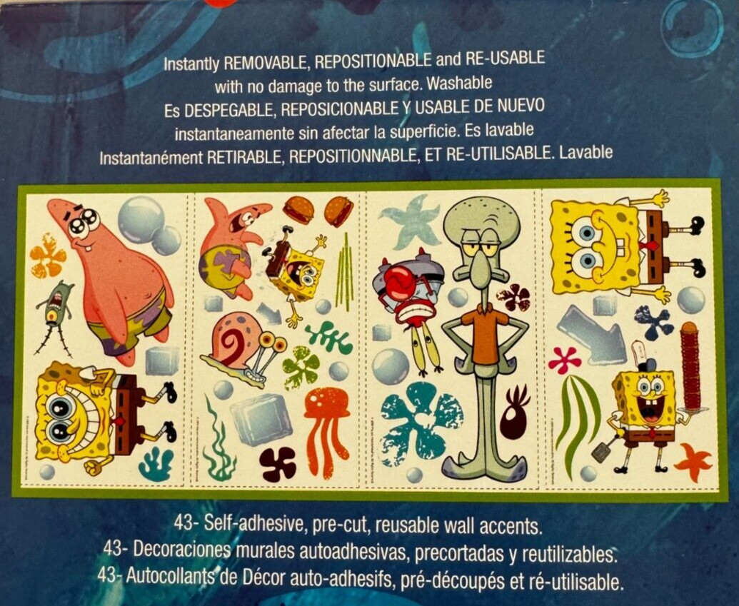 Nickelodeon SpongeBob Squarepants Peel & Stick Wall Decals NIP
