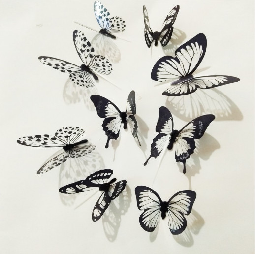 18pcs 3D Butterfly Sticker Wall Decal Home Decoration Room Decor Set White Black