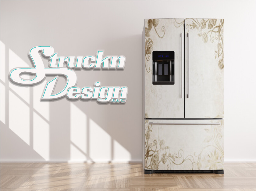 Gray Brown Floral Flower Boarder White Fridge Freezer Wrap Side Door Vinyl Decal