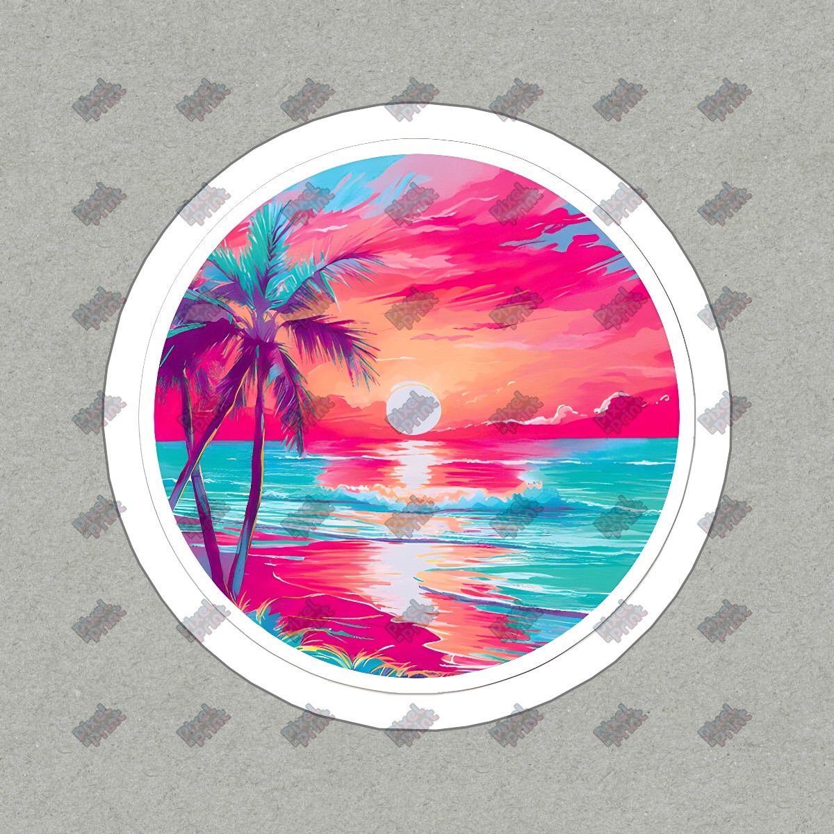 Vibrant Tropical Sunset Vinyl Sticker Palm Tree Beach Decal #384644