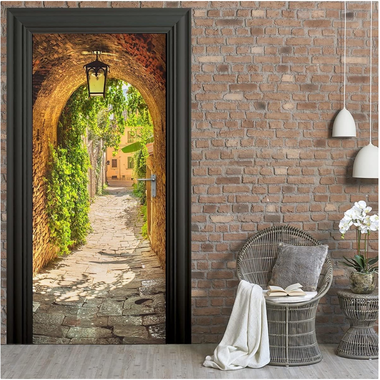 Lifelike 3D Door Mural – TOSKANA Corridor Peel & Stick Decor for Living Spaces