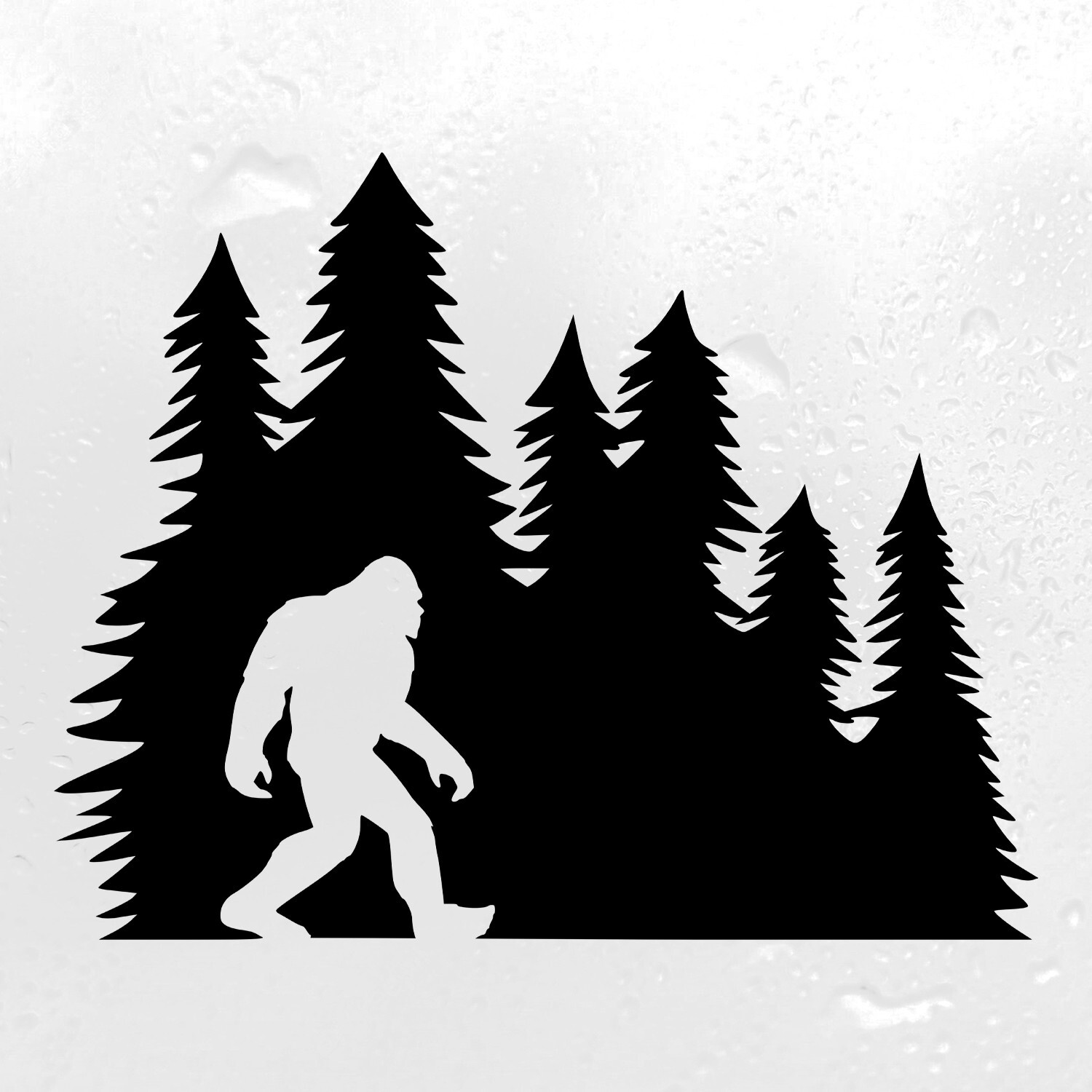 Bigfoot in Tree Line Vinyl Decal V19 | Sasquatch Pine Trees | Die Cut Sticker