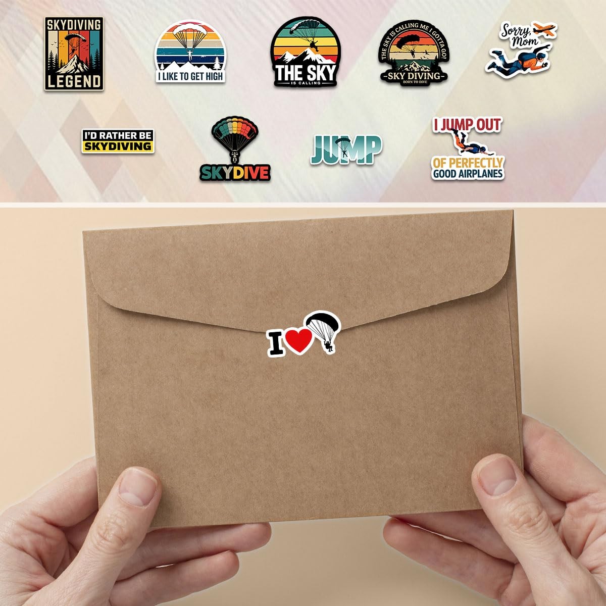 12 Pcs Skydiving Stickers Set, Funny Parachute and Adventure with Quotes like Th