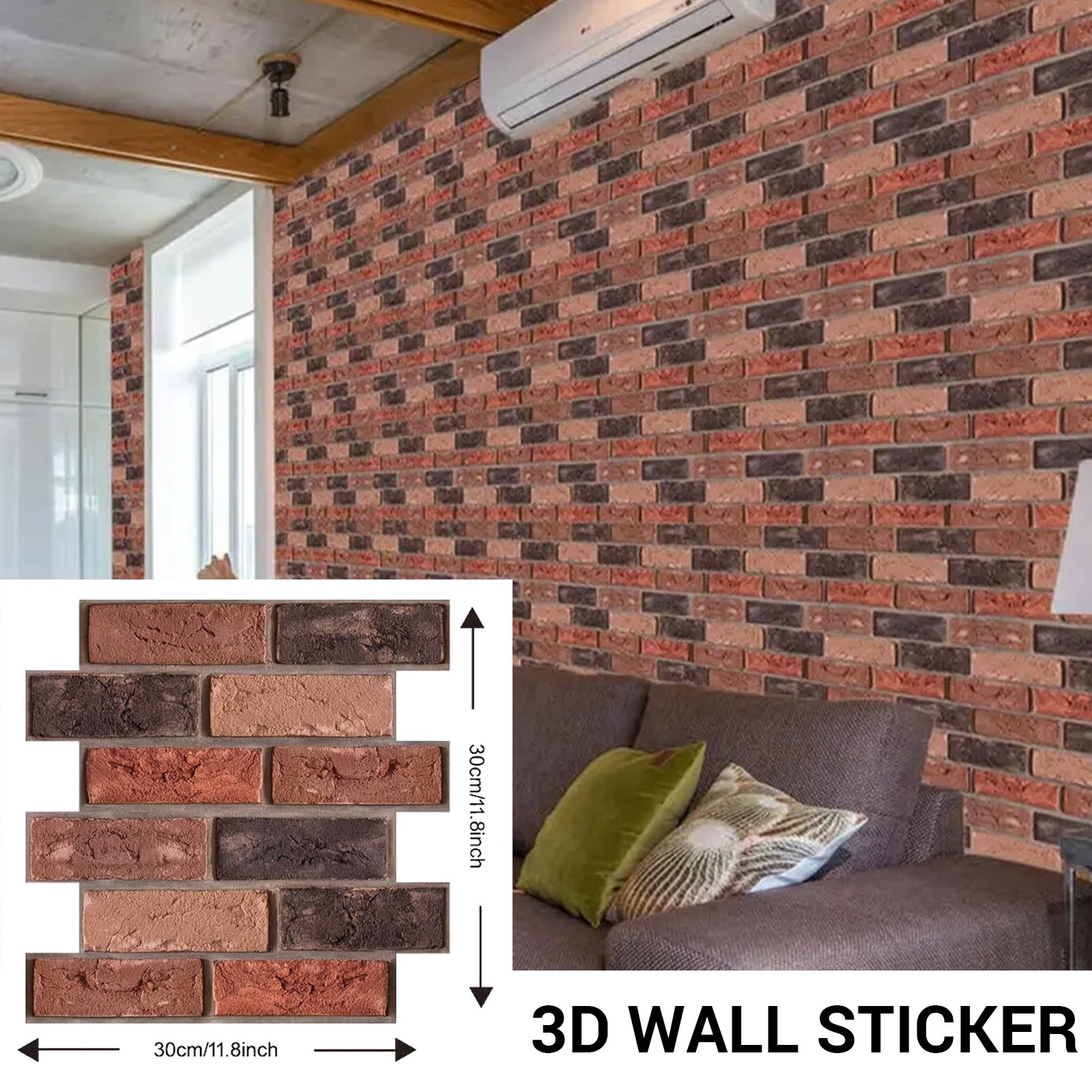 10-100X 3D Tile Brick Wall Sticker Wallpaper Self-adhesive Waterproof Foam Panel