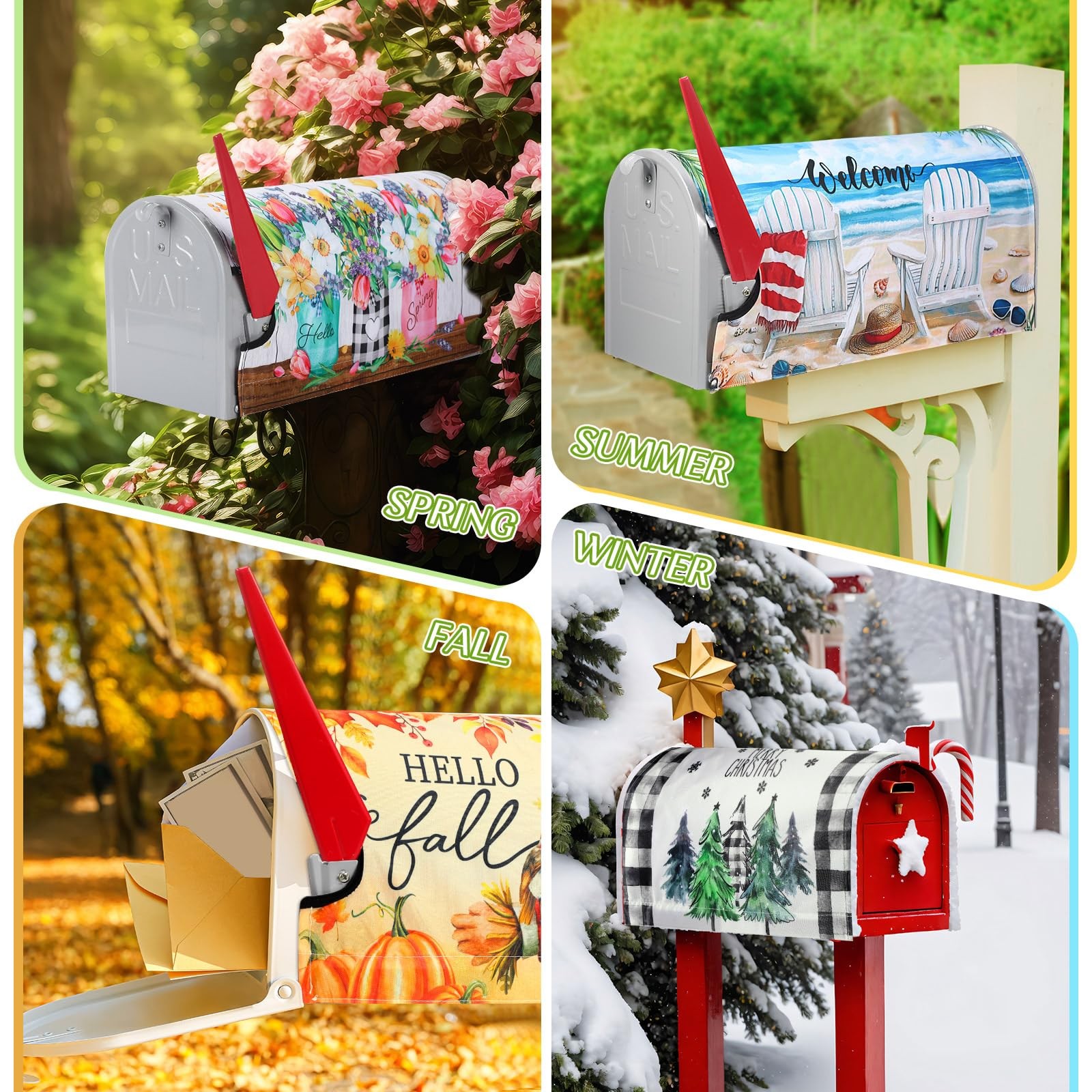 Blosssound 4 Pcs Mailbox Covers Standard Size 18 x 21 Inch Welcome Multicolor