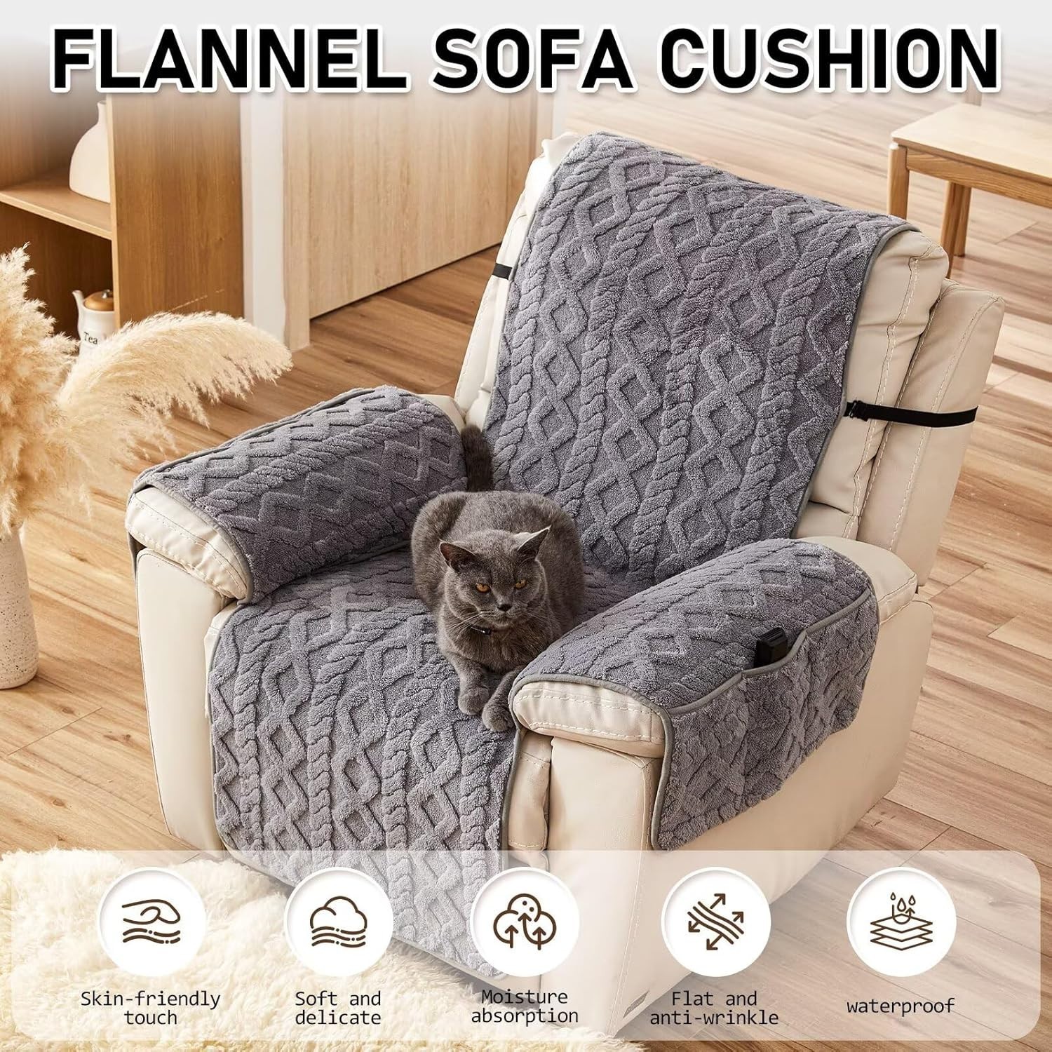 Recliner Cover for Lazy Boy Chair Protectors Washable Quilted 23In Gray