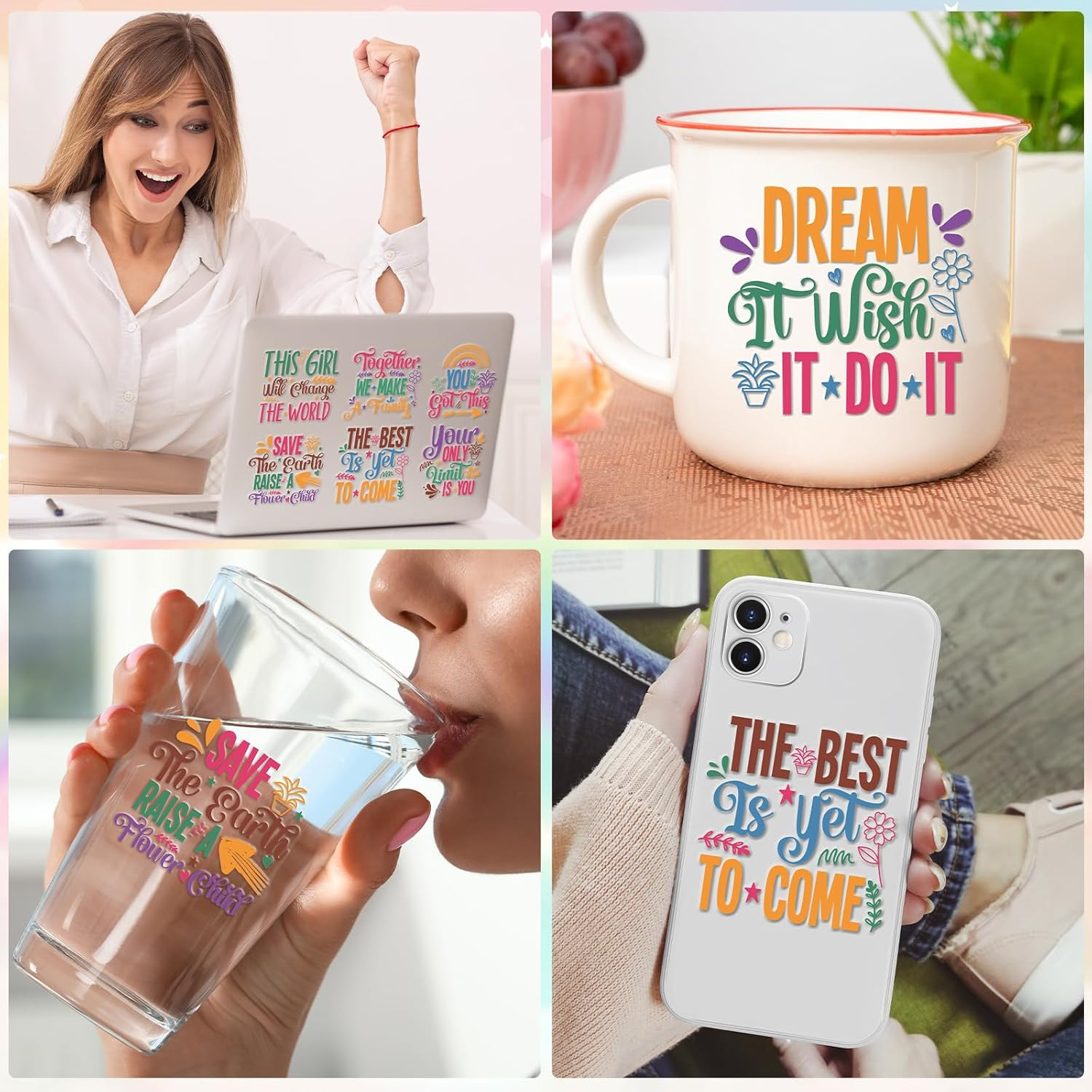 Inspirational UV DTF Stickers – 20 Sheets Motivational Quotes UV DTF Cup Wraps f