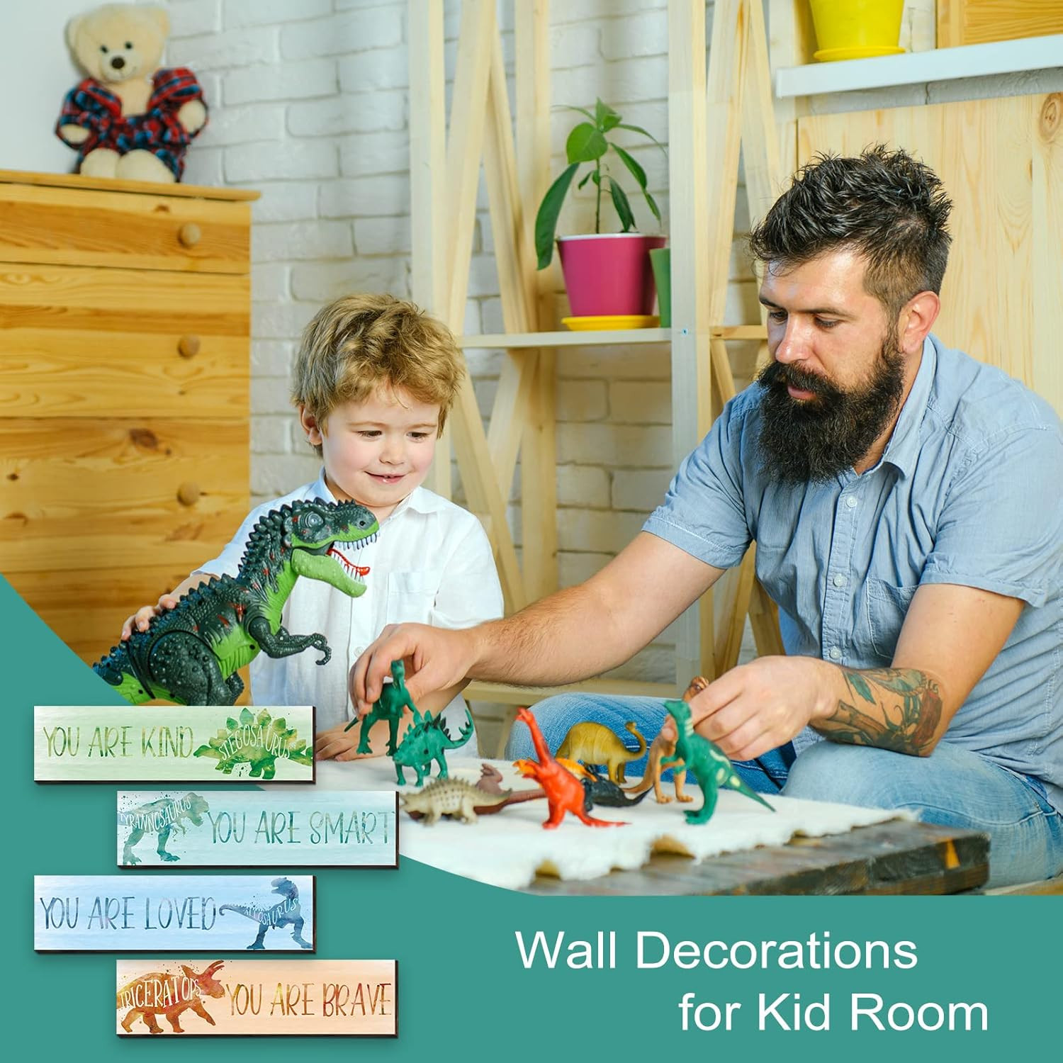4 Pcs Dinosaur Room Decor for Boys, Inspirational Posters Wall Plaque for Kid…