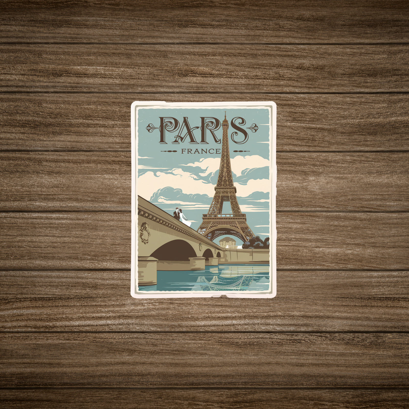 Vintage Paris France Travel sticker – Eiffel Tower & Seine River Scene Sticker #