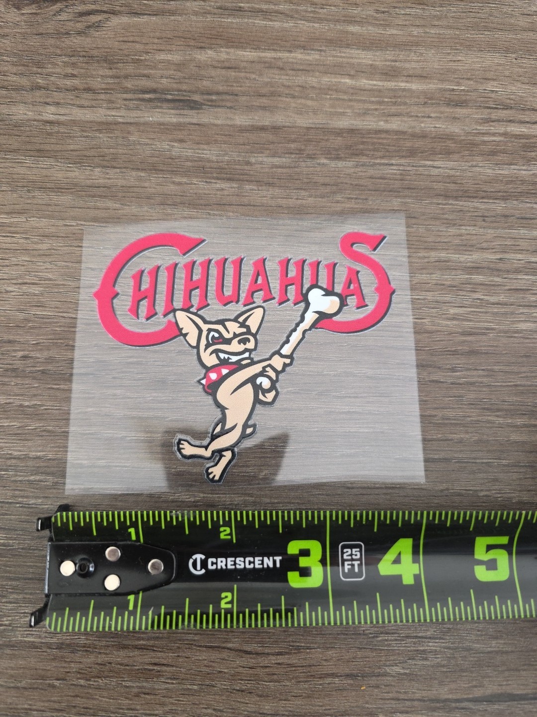 El Paso Chihuahuas With Bone Raised UV DTF Sticker Decal In Full Color 4in X 3in