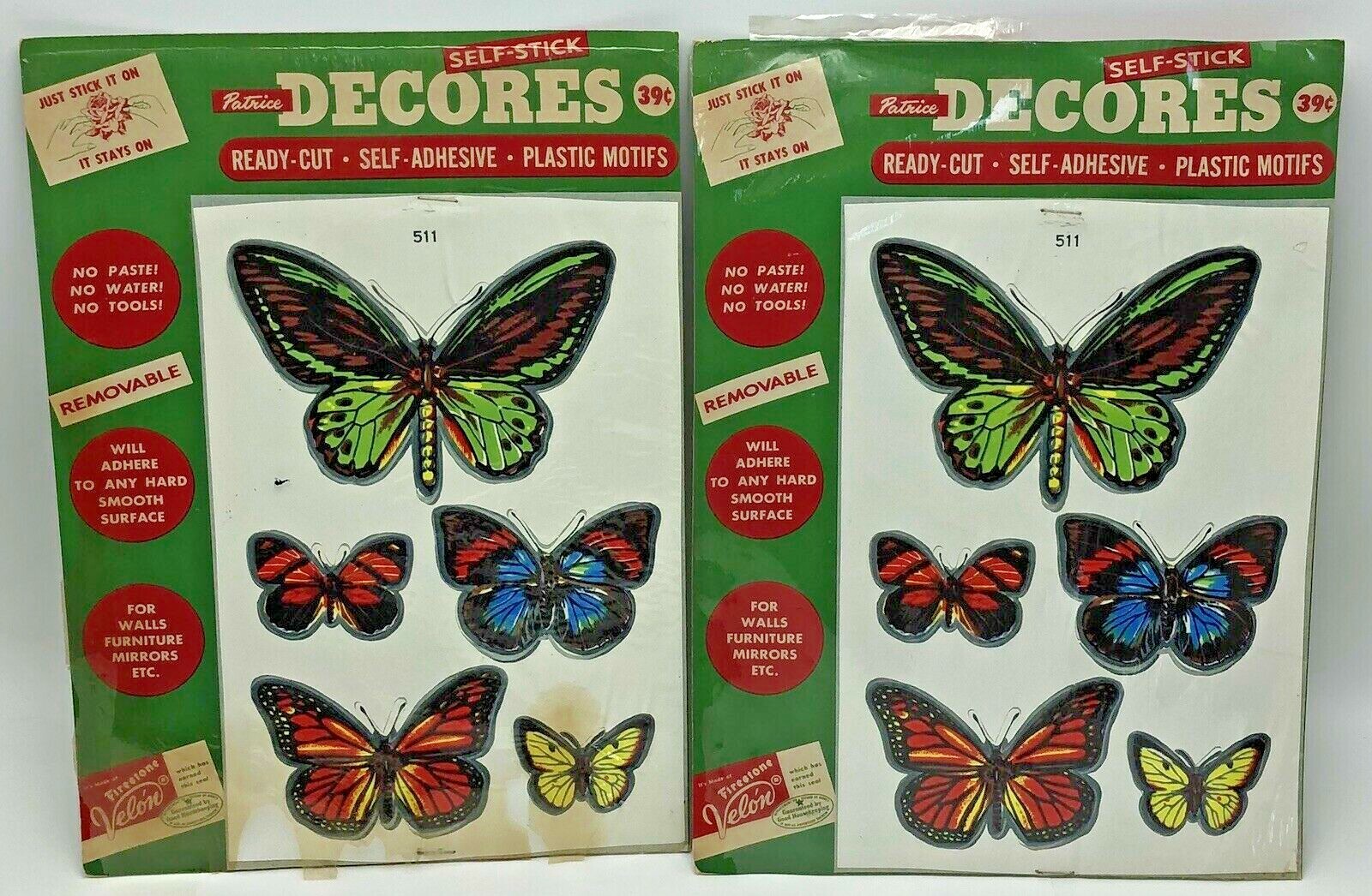 Vintage 1955 Patrice Decores Butterflies Plastic Motifs Appliques Self Adhesive
