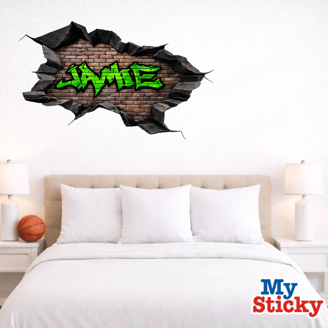 Custom Name Graffiti Brick Vinyl Wall Decal 3D Mandala Brick Scene Wall Sticker