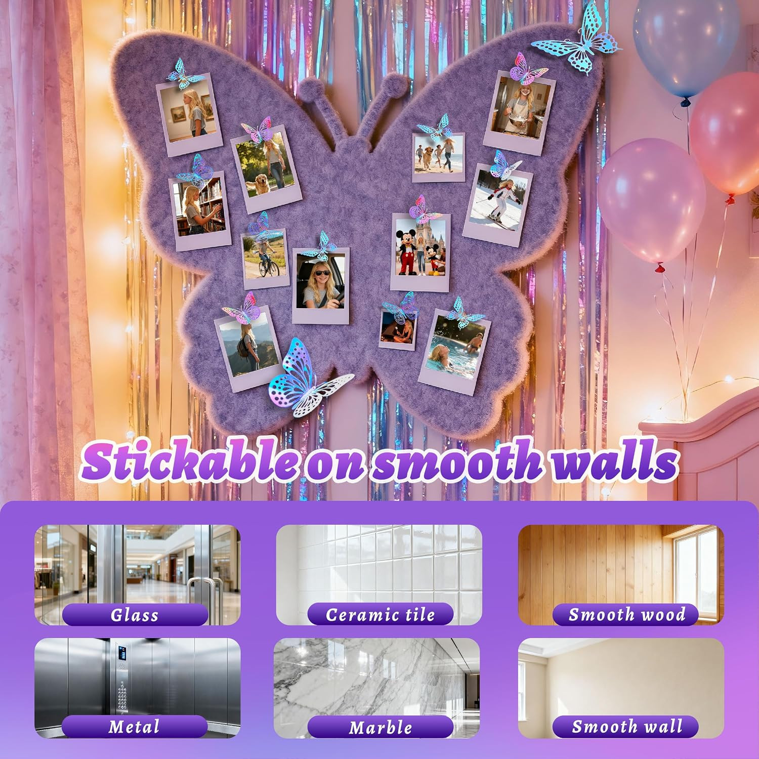 48Pc Iridescent 3D Butterfly Wall Decor Dorm Move in | Removable Adhesive Suppor