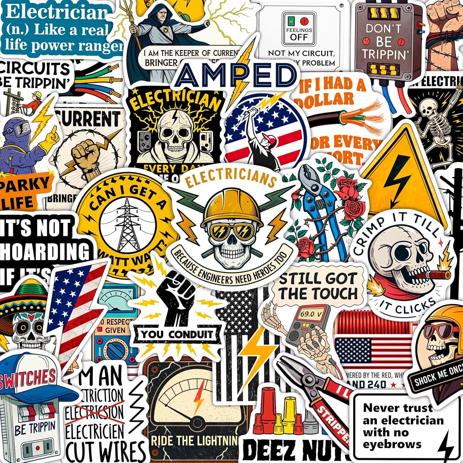 100Pcs Funny Electrician Stickers for Hard Hats, Waterbottle – Electrical Sticke
