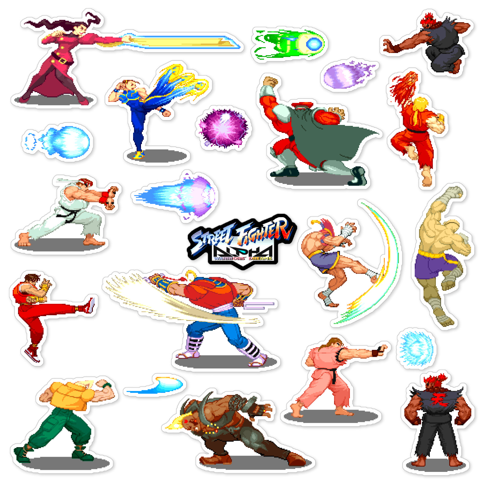 Street Fighter Alpha Stickers SFA Ryu Ken Arcade Pixel Art 22 Sticker Pack