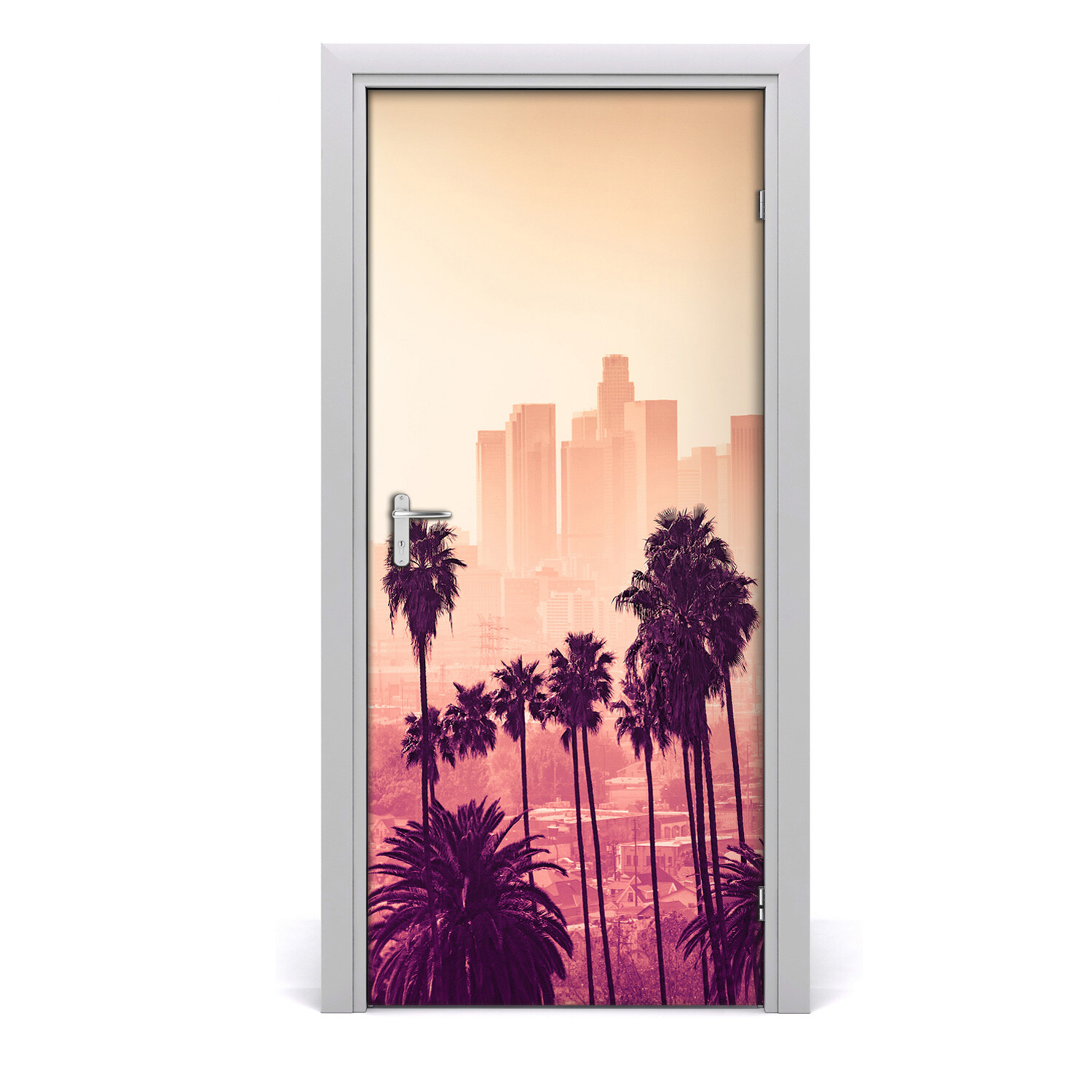 Self adhesive Door wrap removable Peel & Stick Landscape Los Angeles skyline