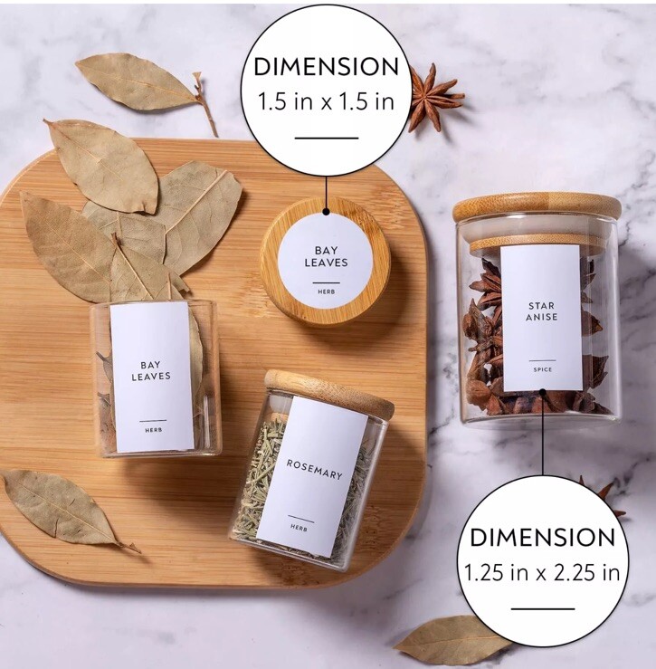 459 Minimalist Spice Jar Label Set, Black Text on White Vinyl Waterproof Labels