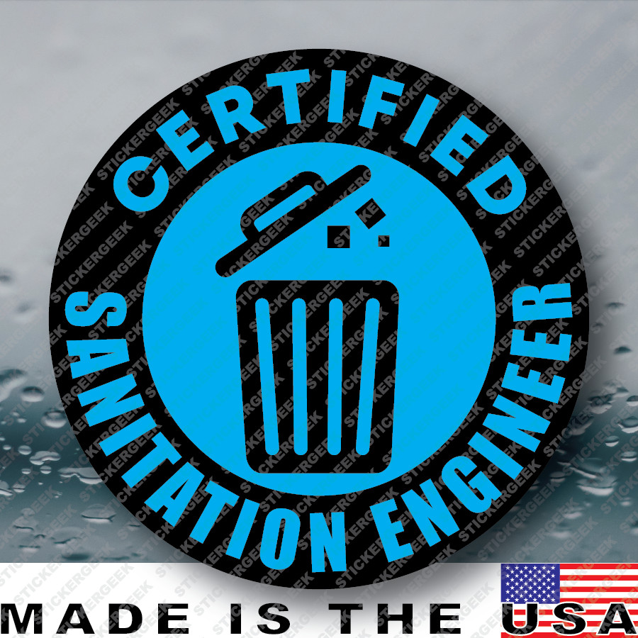 Certified Sanitation Engineer Hard Hat Helmet Gag Prank Joke Sticker 2IN