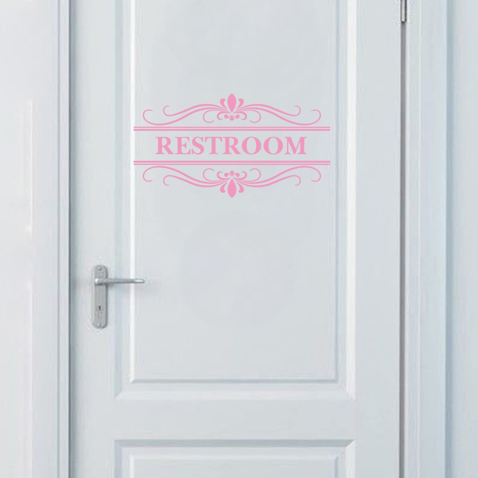 Restroom Sign Wall Decal Vinyl Pink Stickers, Removable Cute Art Design DIY M…