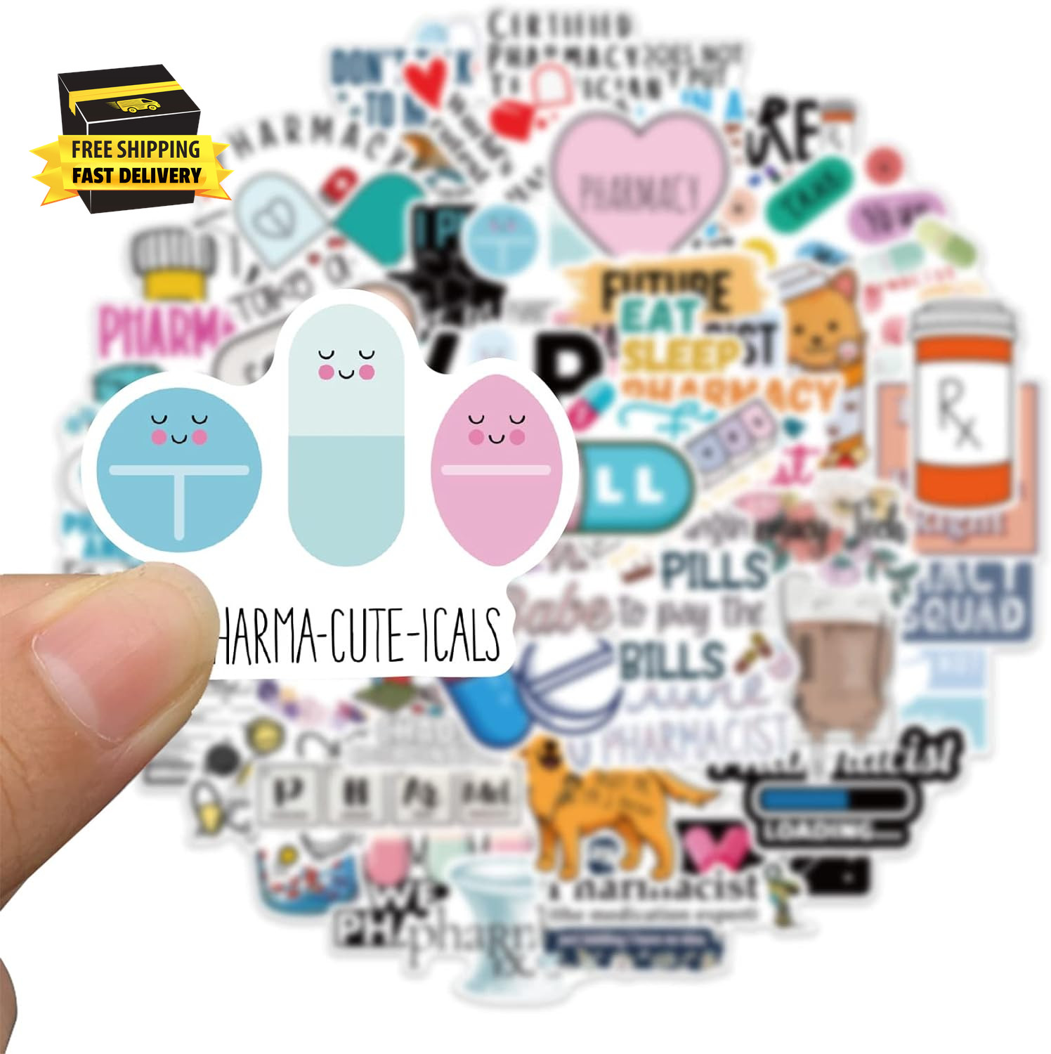 Cute Pharmacist Stickers Pack 50Pcs,Waterproof Vinyl Decals for Water Bottles La