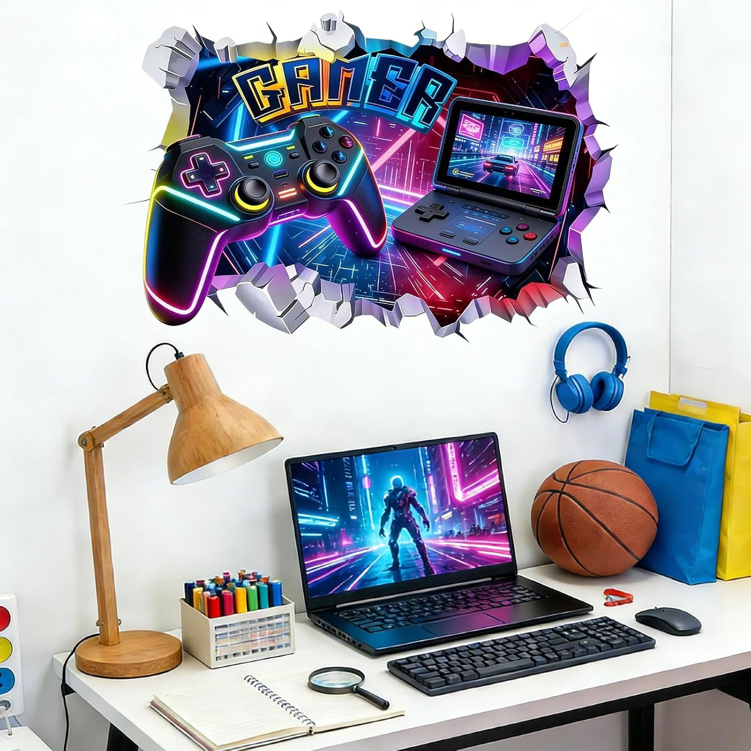 Game Wall Decal Large 3D Gamer Wall Stickers – Gamer Controller Gaming Wall Deca