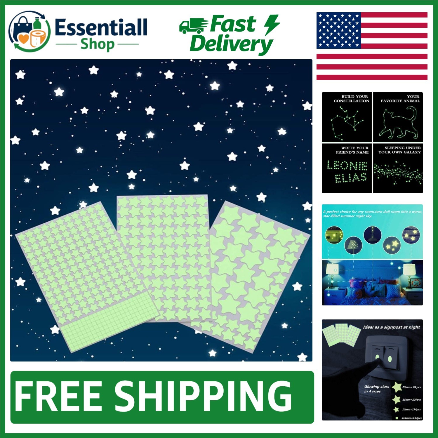 Multi-Sized Glow Stars Ceiling Stickers – Perfect for Kids' Nighttime Dreaming