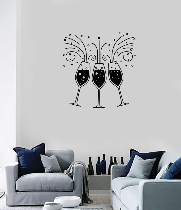Wall Vinyl Decal Shampagne Glasses Holiday Celebration Vacation (n1857)