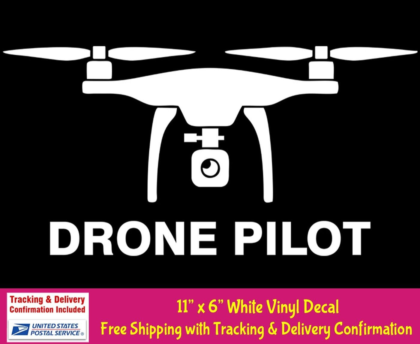 DRONE PILOT – 11" x 6" White Vinyl decal drone hobbyist car truck window laptop