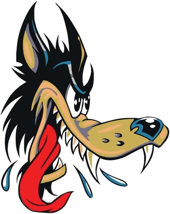 Big Bad Wolf Head Kustom Kulture Cartoon Vinyl Decal Car Bumper Sticker 5"x4"
