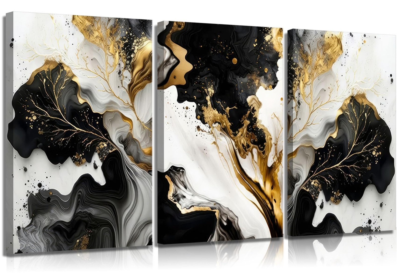 3Pcs Abstract Marble Canvas Wall Art Picture Black White Gold Texture Poster …
