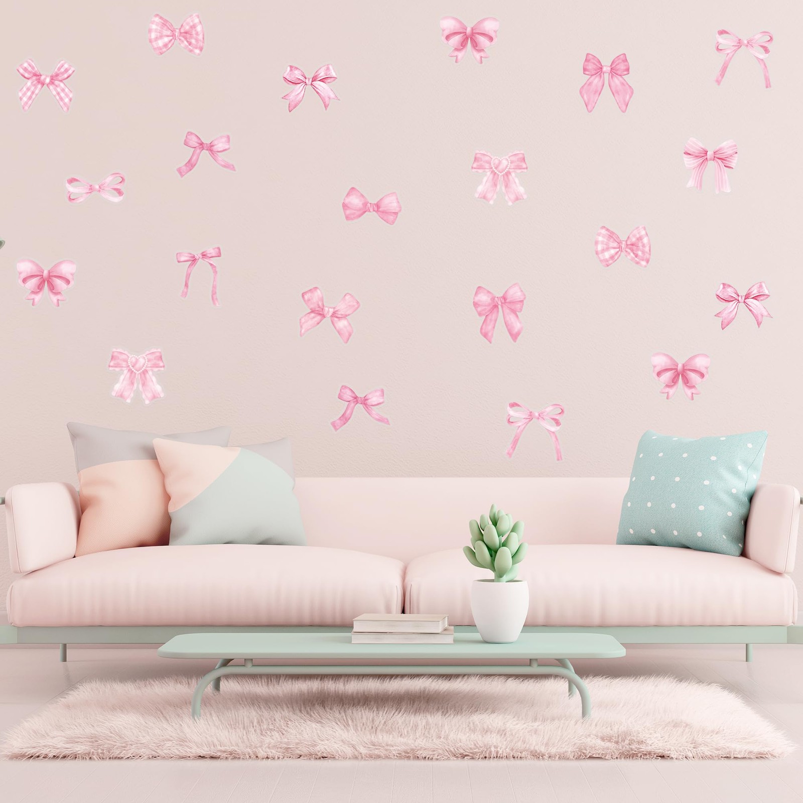 Bowtie Decal Pink Bow Wall Stickers – 60Pcs Watercolor Coquette Aesthetic Wal…