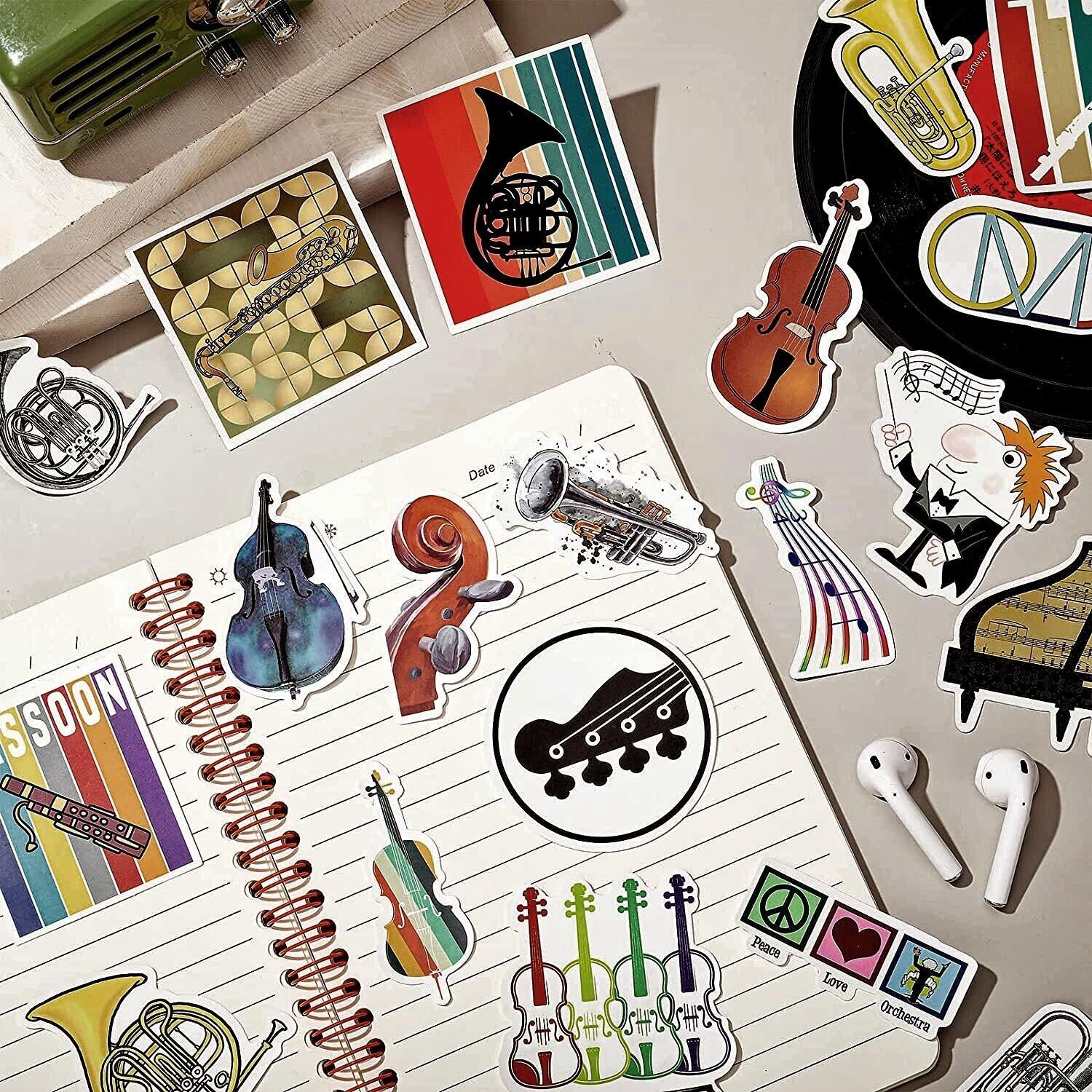 MUSICAL INSTRUMENTS Vinyl Stickers~Violin GUITAR ORCHESTRA Teacher MUSIC~Decals