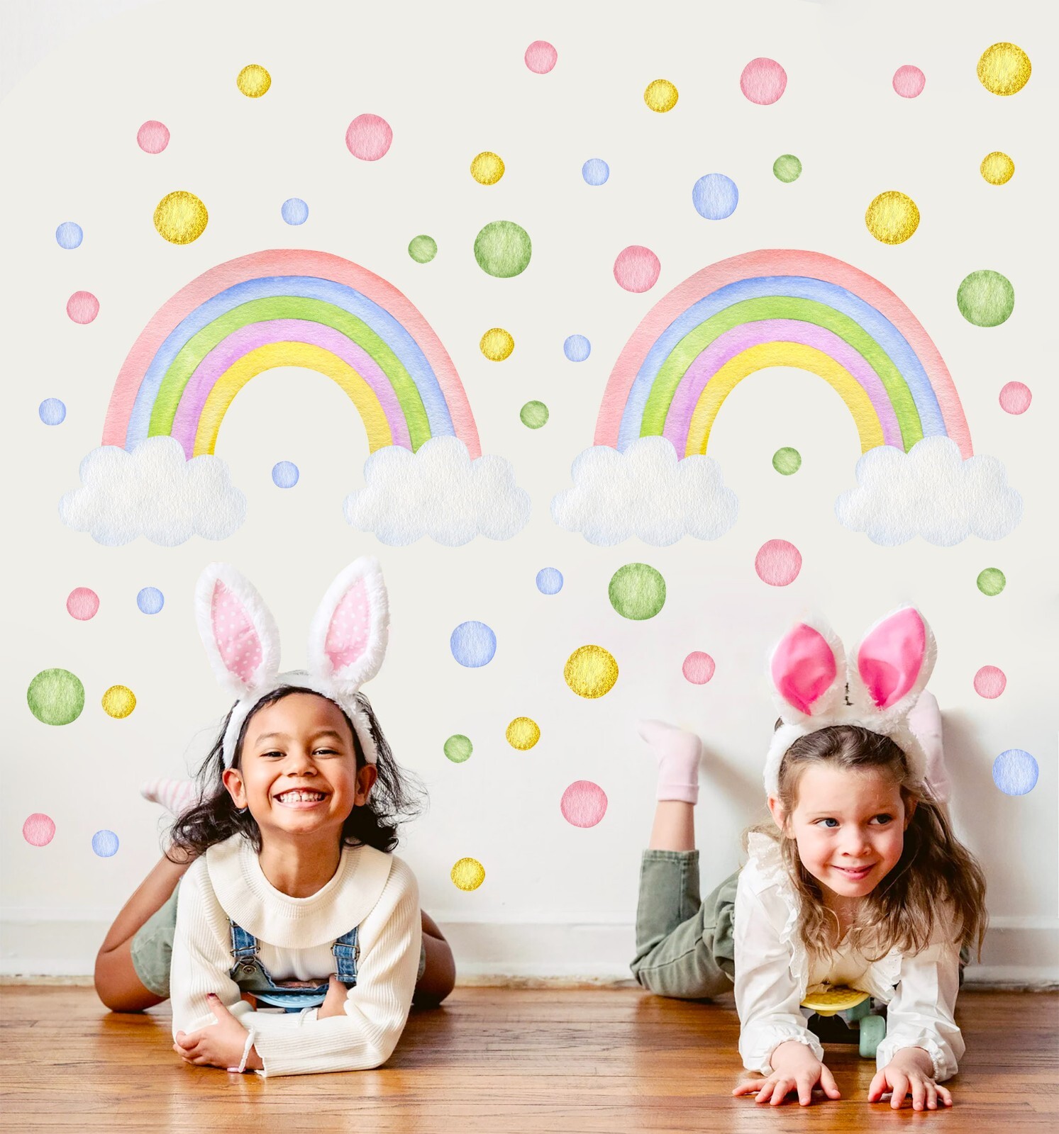 Pink Rainbow bubble dot Girl Bedroom Decal Wall Stickers Peel and Fabric Sticker