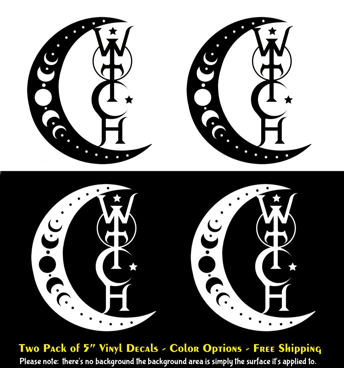 Wicca Witch Crescent Moon Phases Two 5" Vinyl Decal Car Window Any Flat Surface