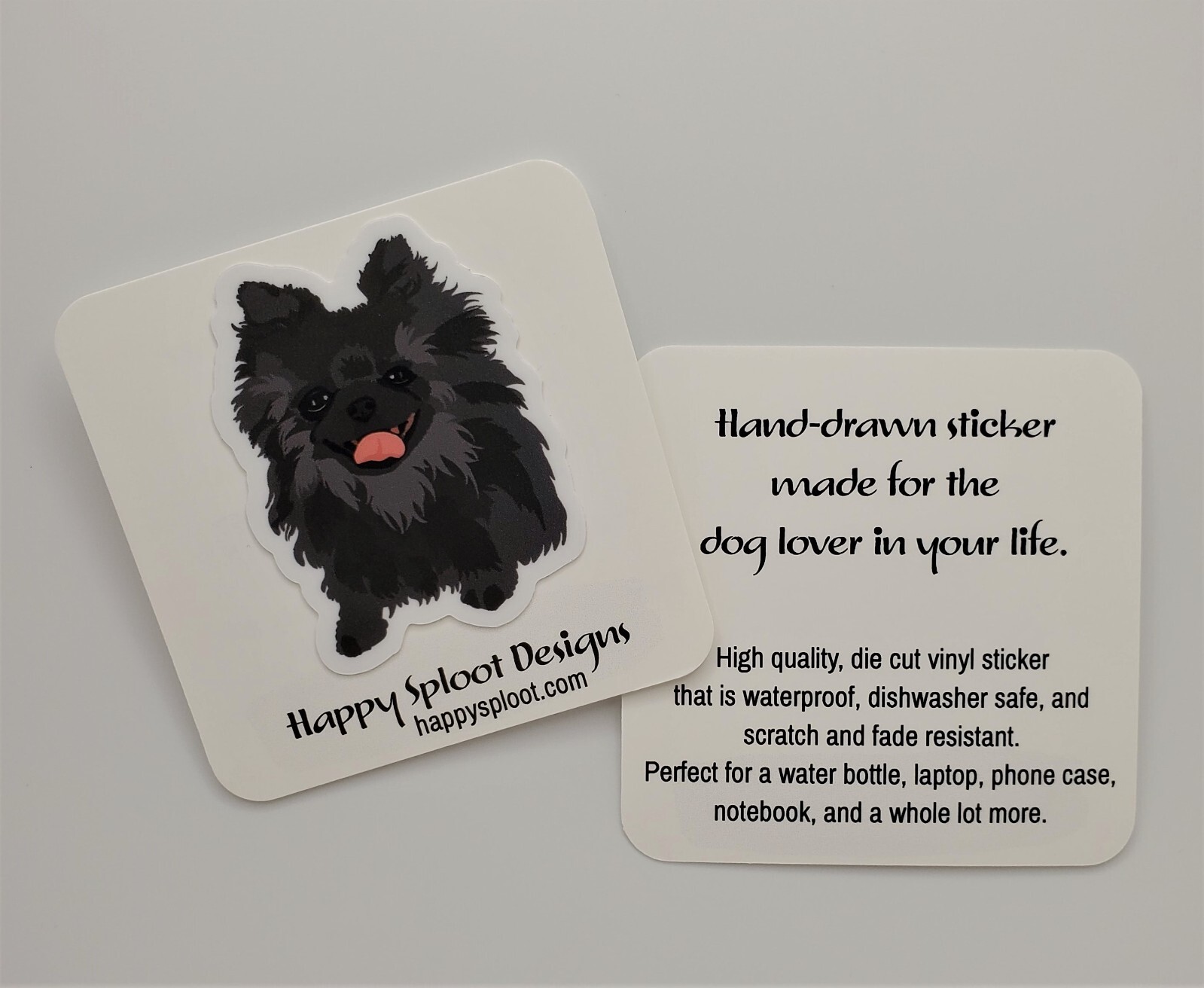 Pomeranian Black Gray Dog Sticker Water Bottle, Laptop, Phone, Dishwasher Safe