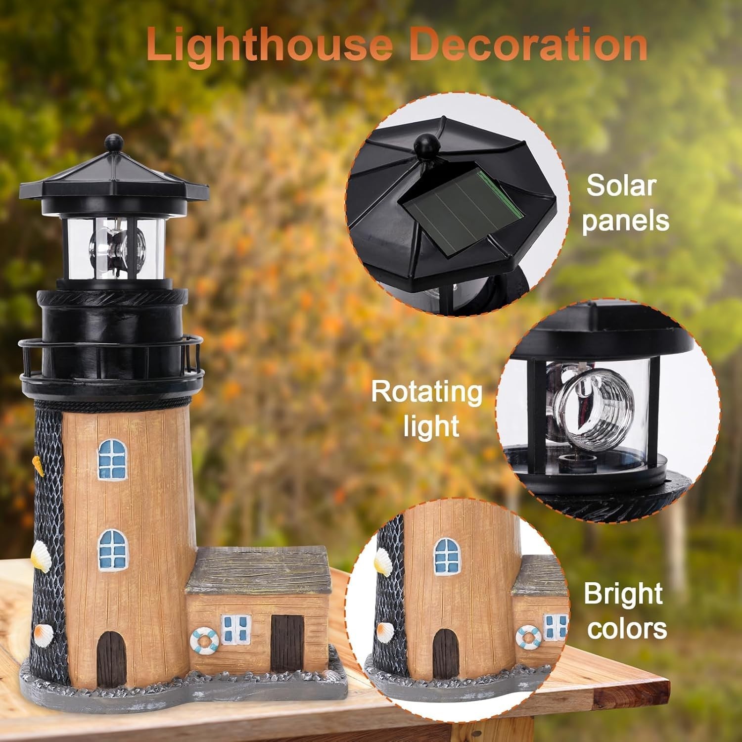 Solar Lighthouse with Rotating Beacon,11.1" Outdoor Garden Lighthouse Decor,Wate