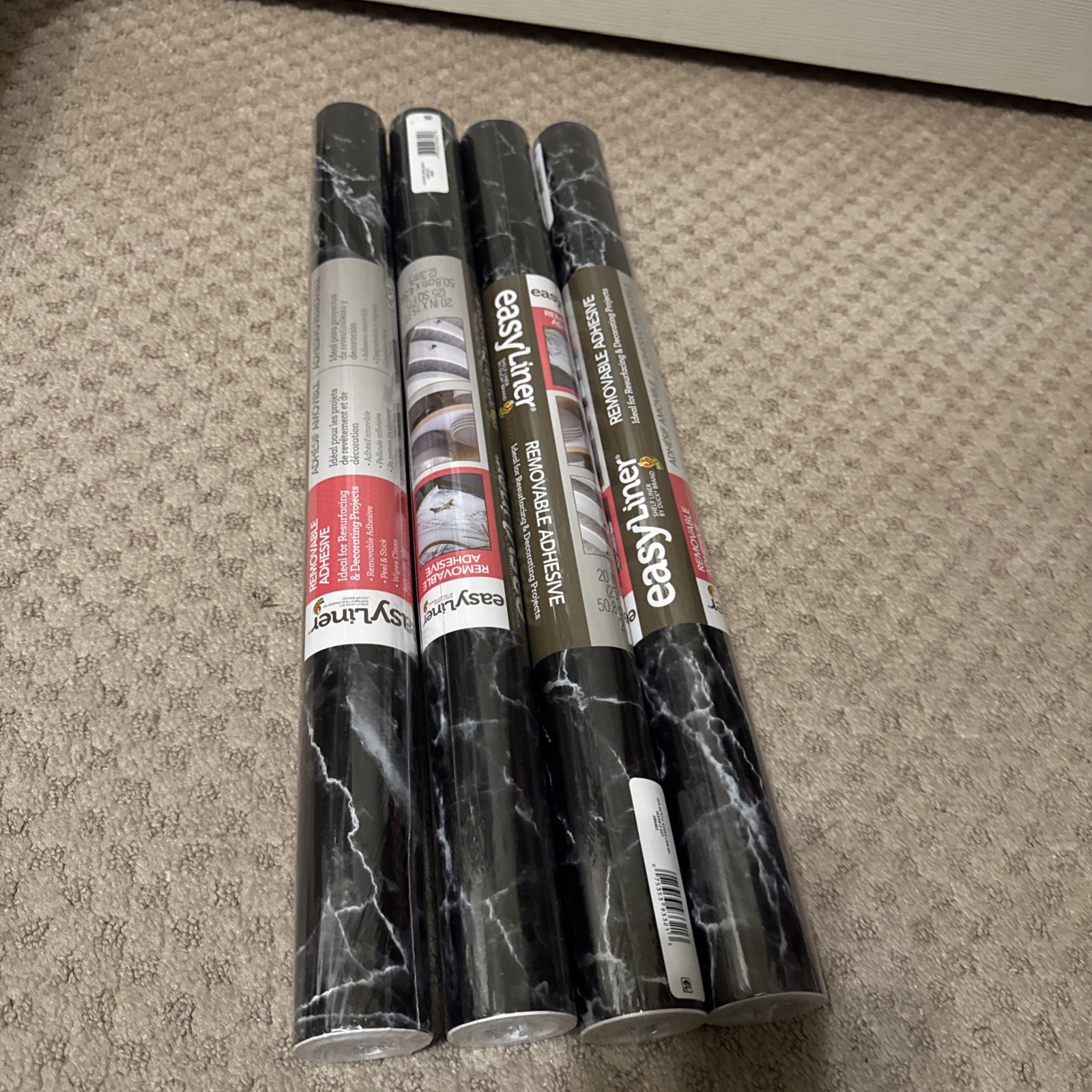 4 Rolls NEW DUCK EasyLiner Removable Adhesive Shelf Liner 20" x 15' Black Marble