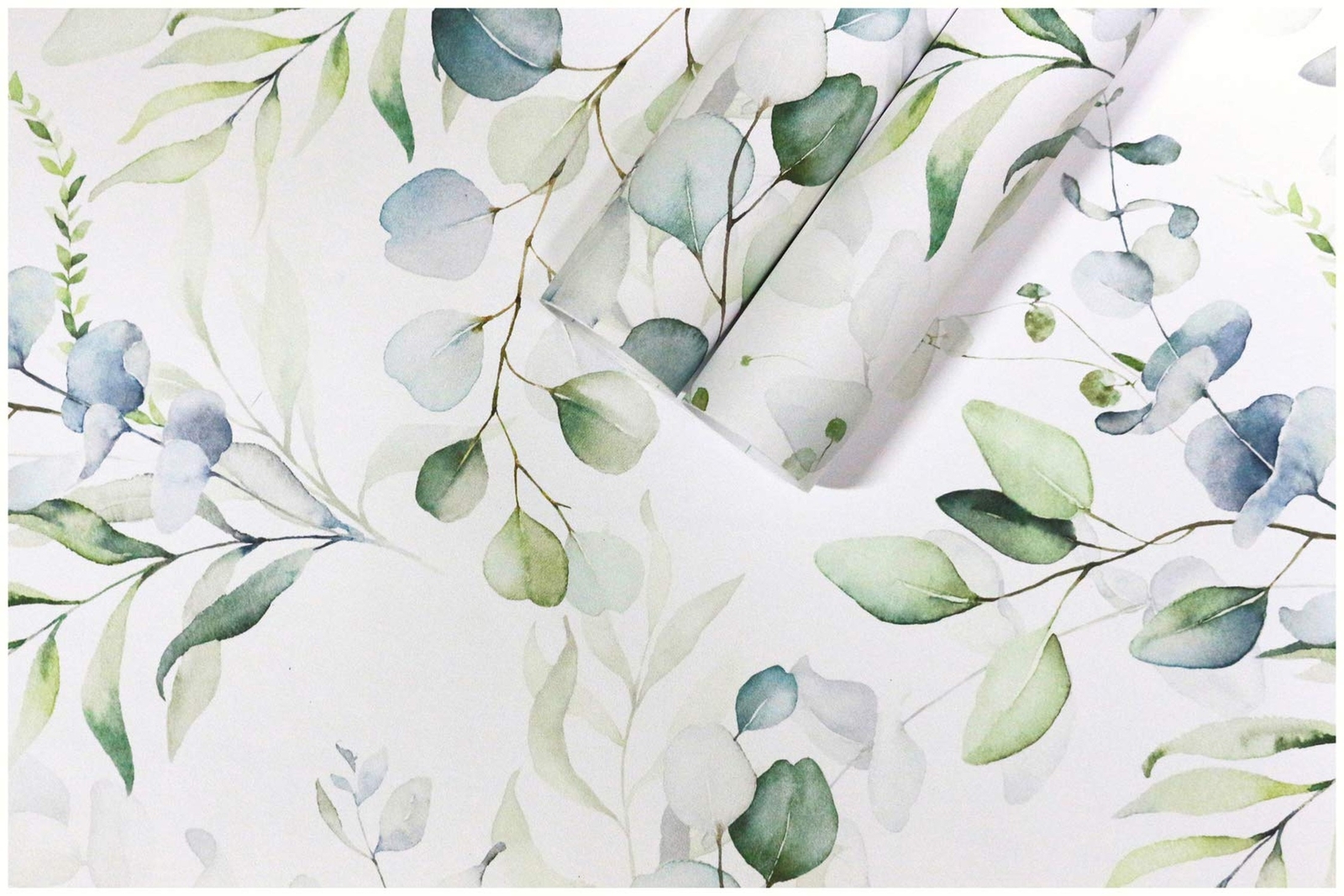 HAOKHOME Peel and Stick Wallpaper Boho Green/White Eucalyptus Leaf Floral Wal…