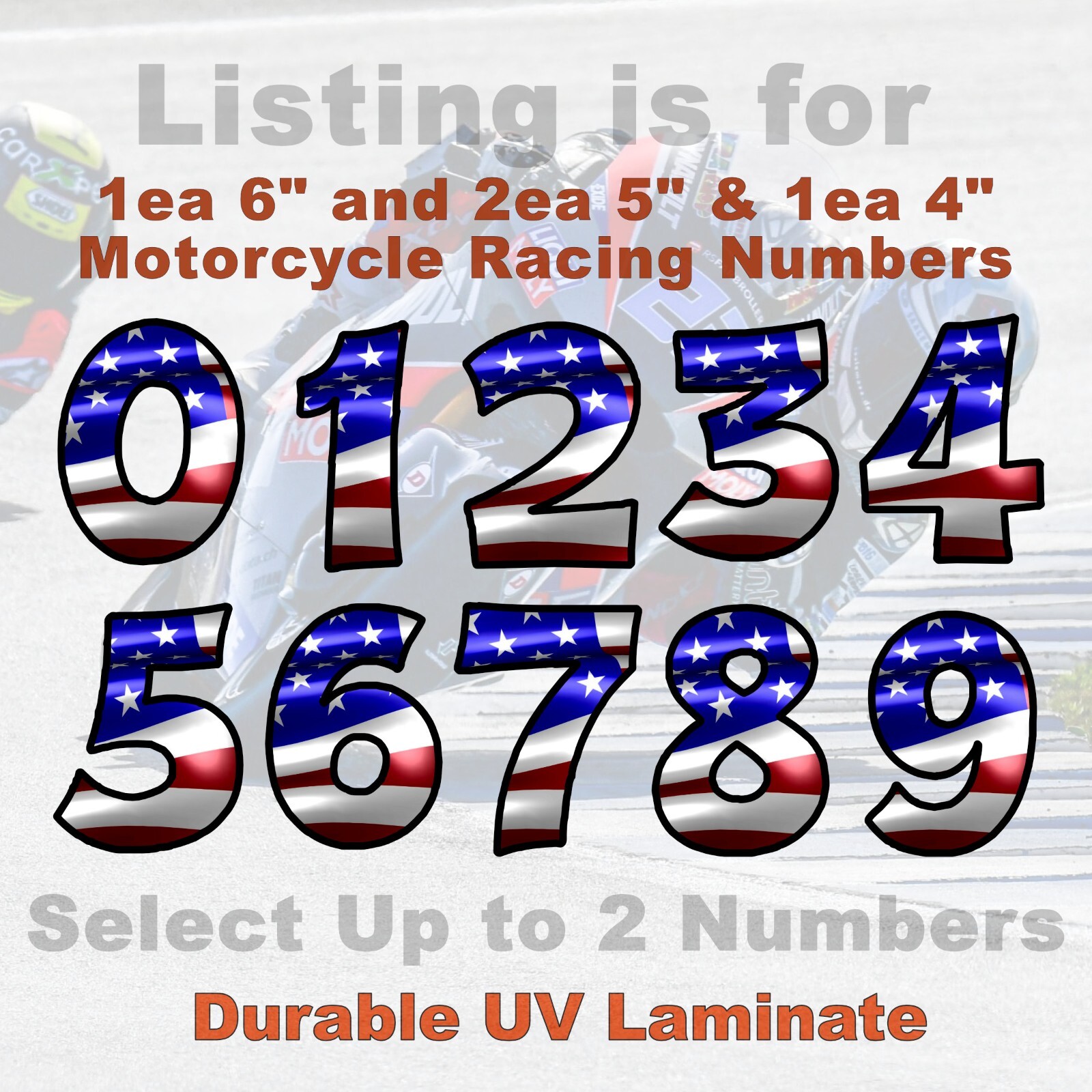 American Flag Car – Motorcycle Racing Number Stickers Package Set of 4