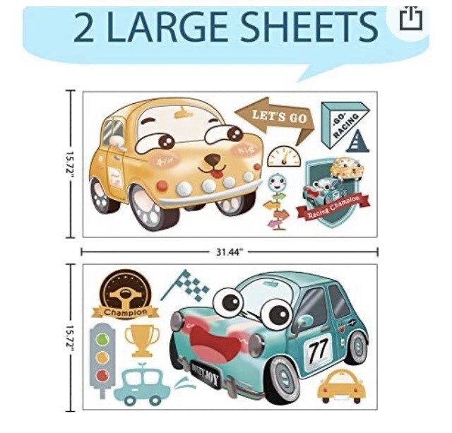 Nursery/Kids Bedroom Wall Decal Decor – Cartoon Cars – Fantasy cute – Removable
