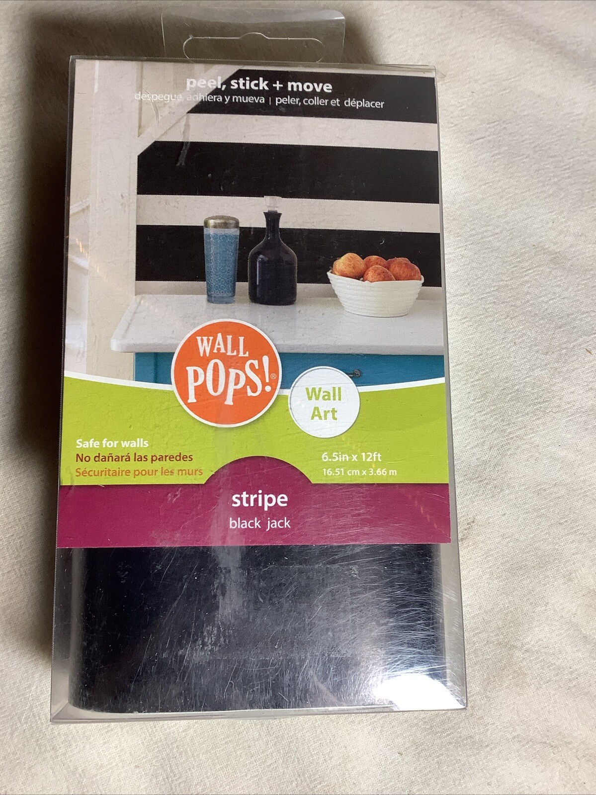 Wall Pops Wall Art! New 6.5” X 12FT Black Stripe~ Peel & Stick