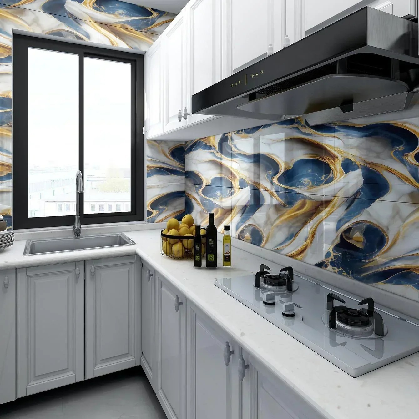 3D Marble Tile Wall Sticker Waterproof Self Adhesive Renovation Decor Film